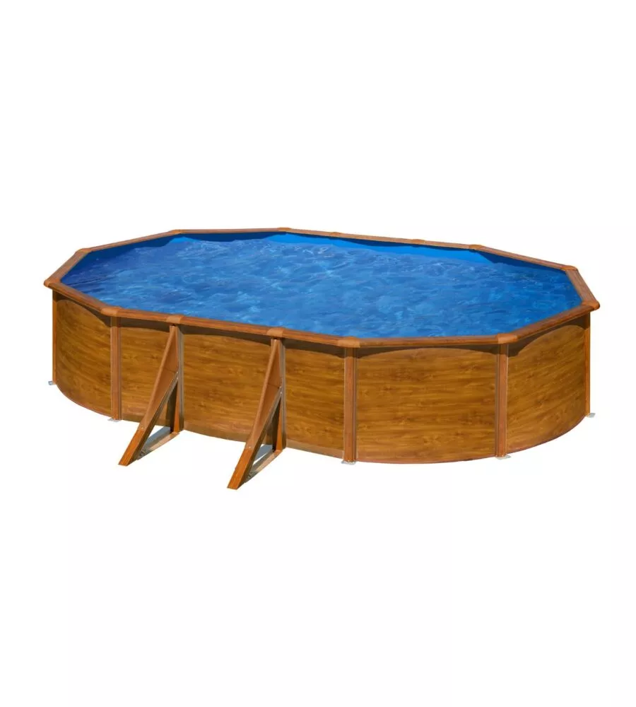 Piscina fuori terra ovale gre "pacific" in acciaio effetto legno 610x375x120 - cod. kit610w