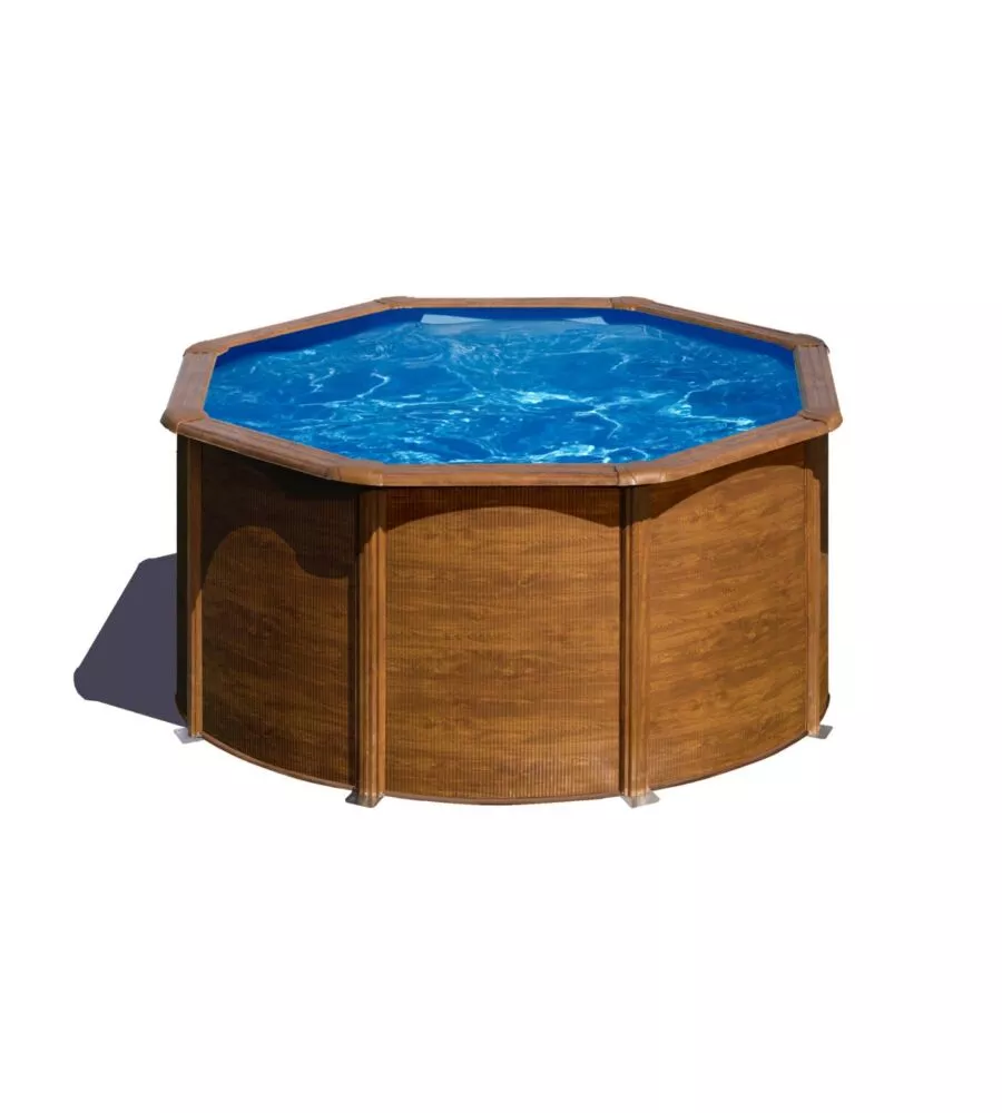 Piscina fuori terra rotonda gre "pacific" in acciaio effetto legno 240x240x120 - cod. kit240w