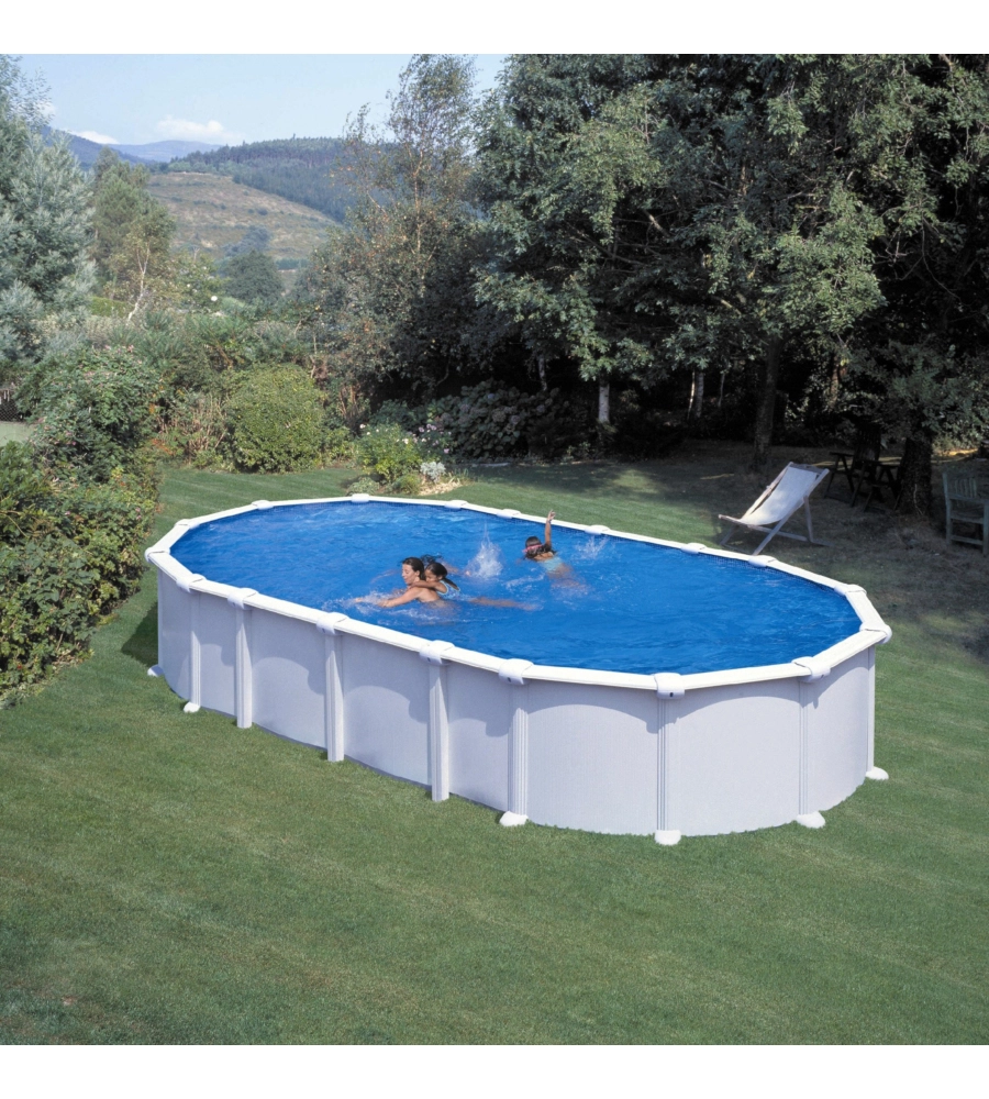 Piscina fuori terra ovale gre "haiti" in acciaio colore bianco 730x375x132 - cod. kitprov7388