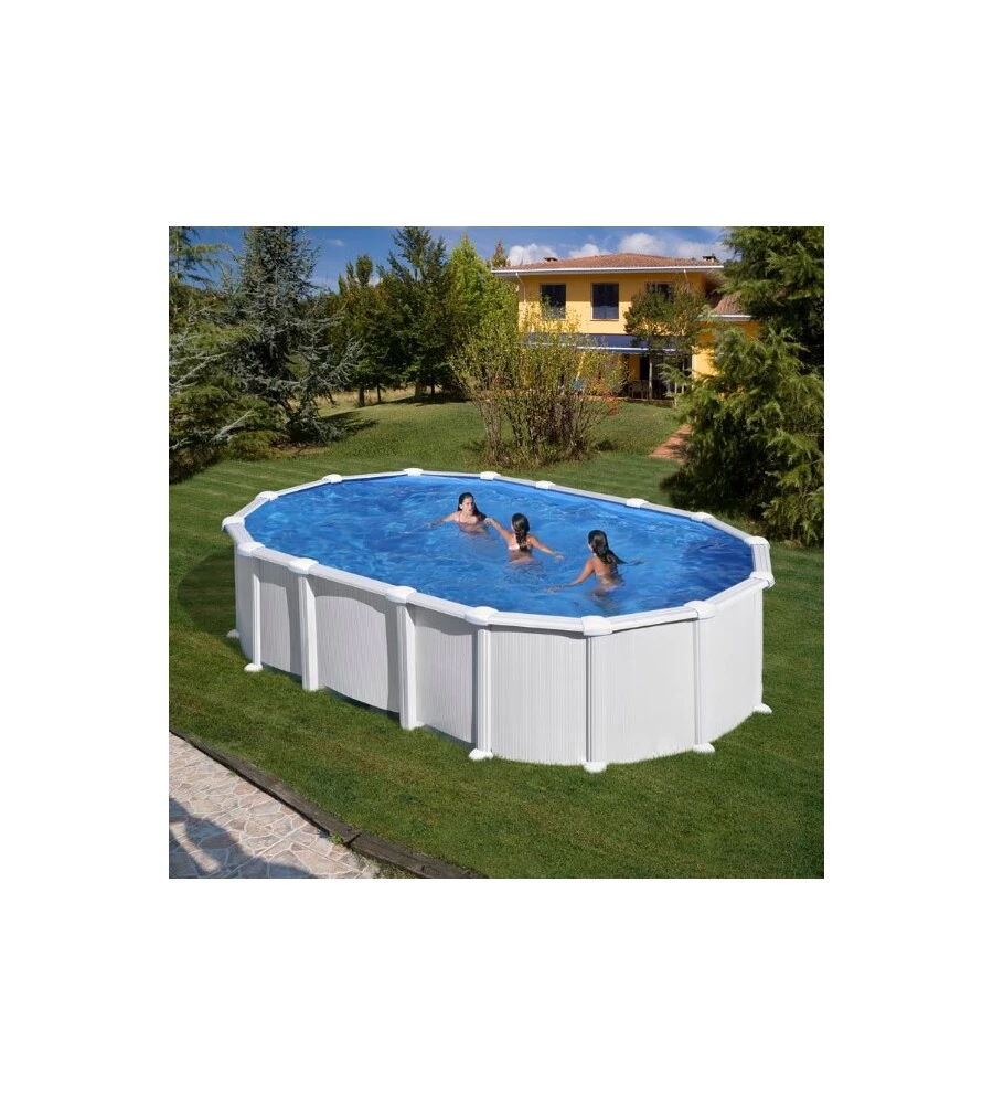 Piscina fuori terra ovale gre "haiti" in acciaio colore bianco 610x375x132 - cod. kitprov6188