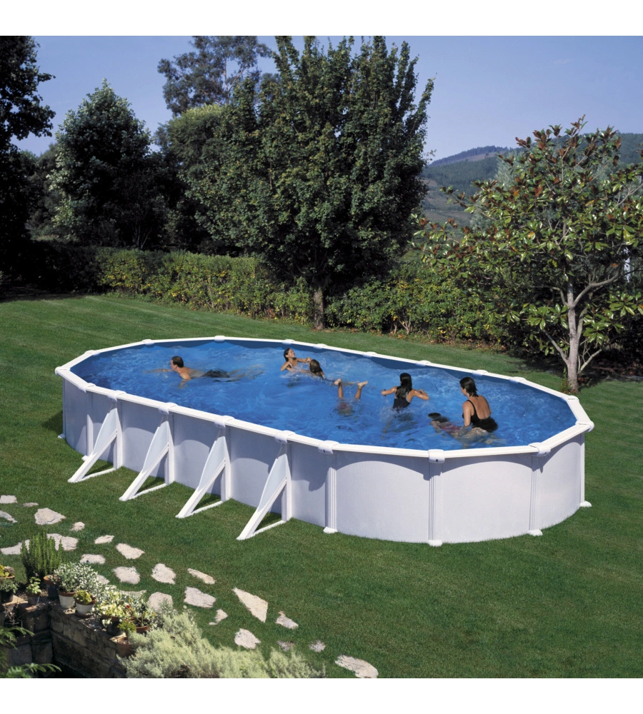 Piscina fuori terra ovale gre "atlantis" in acciaio colore bianco 1000x550x132 - cod. kitprov1028