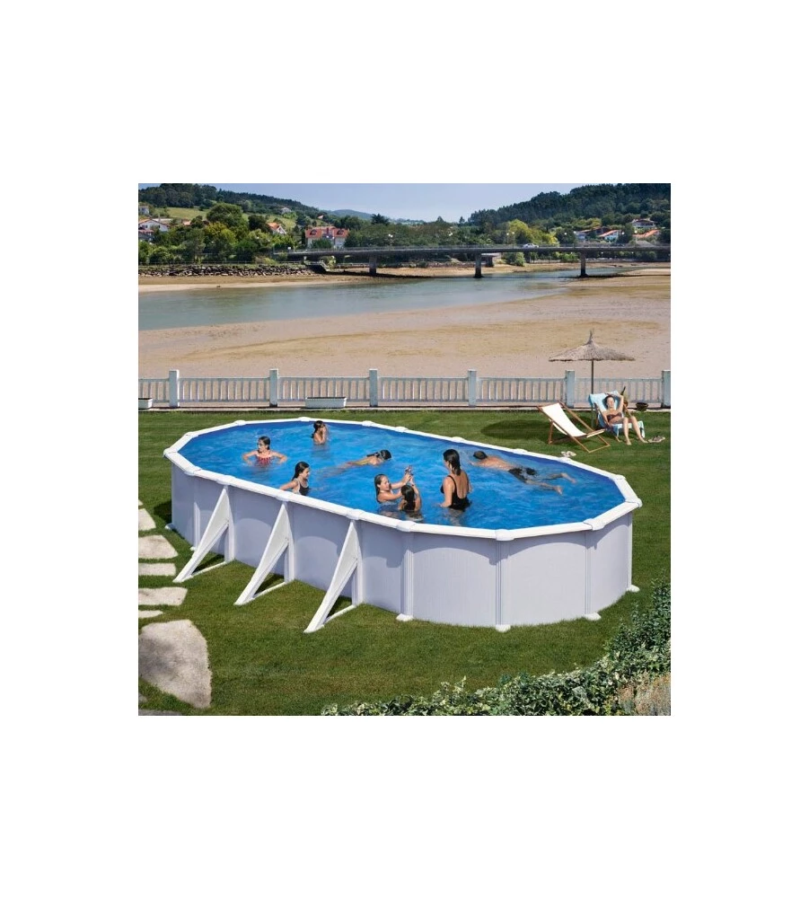 Piscina fuori terra ovale gre "atlantis" in acciaio colore bianco 800x470x132 - cod. kitprov818