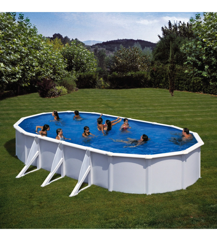 Piscina fuori terra ovale gre "atlantis" in acciaio colore bianco 730x375x132 - cod. kitprov738