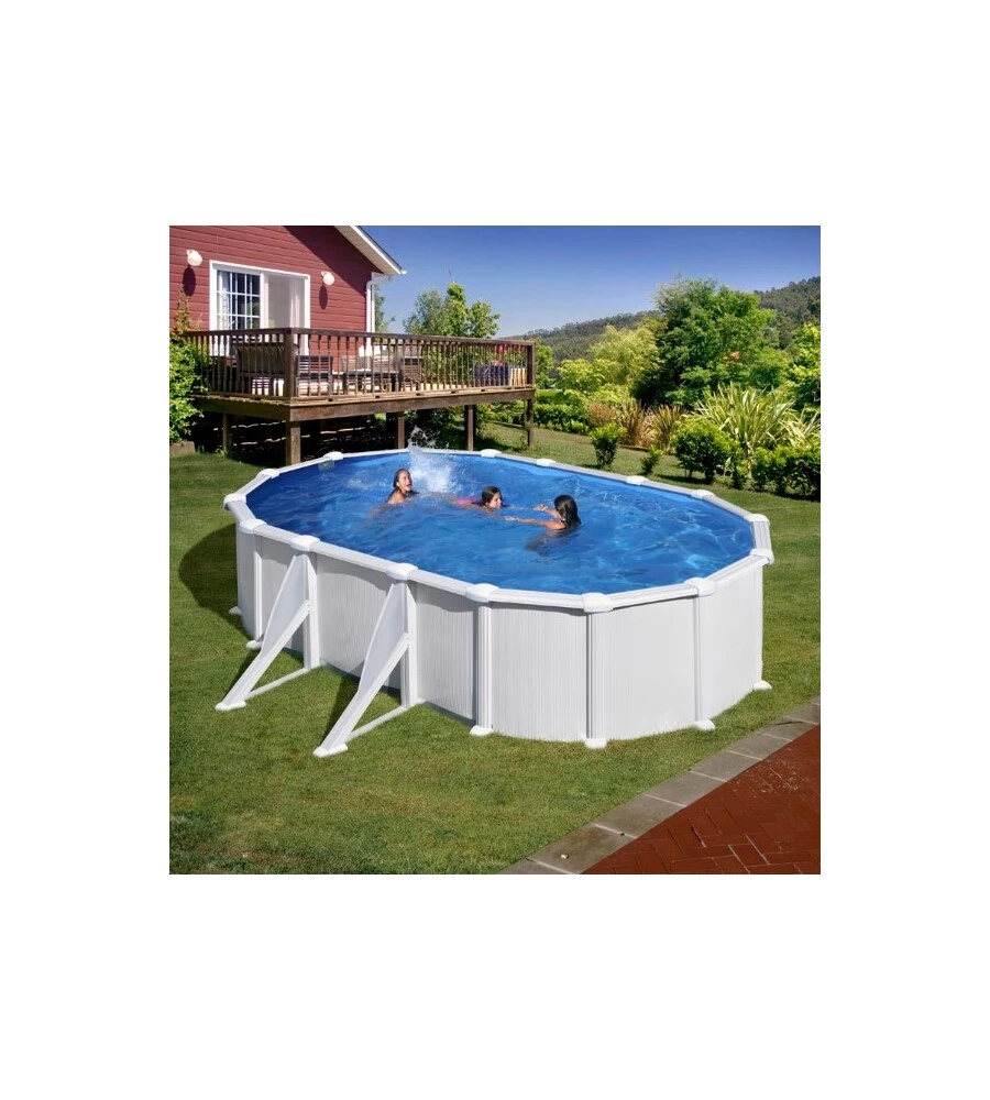 Piscina fuori terra ovale gre "atlantis" in acciaio colore bianco 610x375x132 - cod. kitprov618