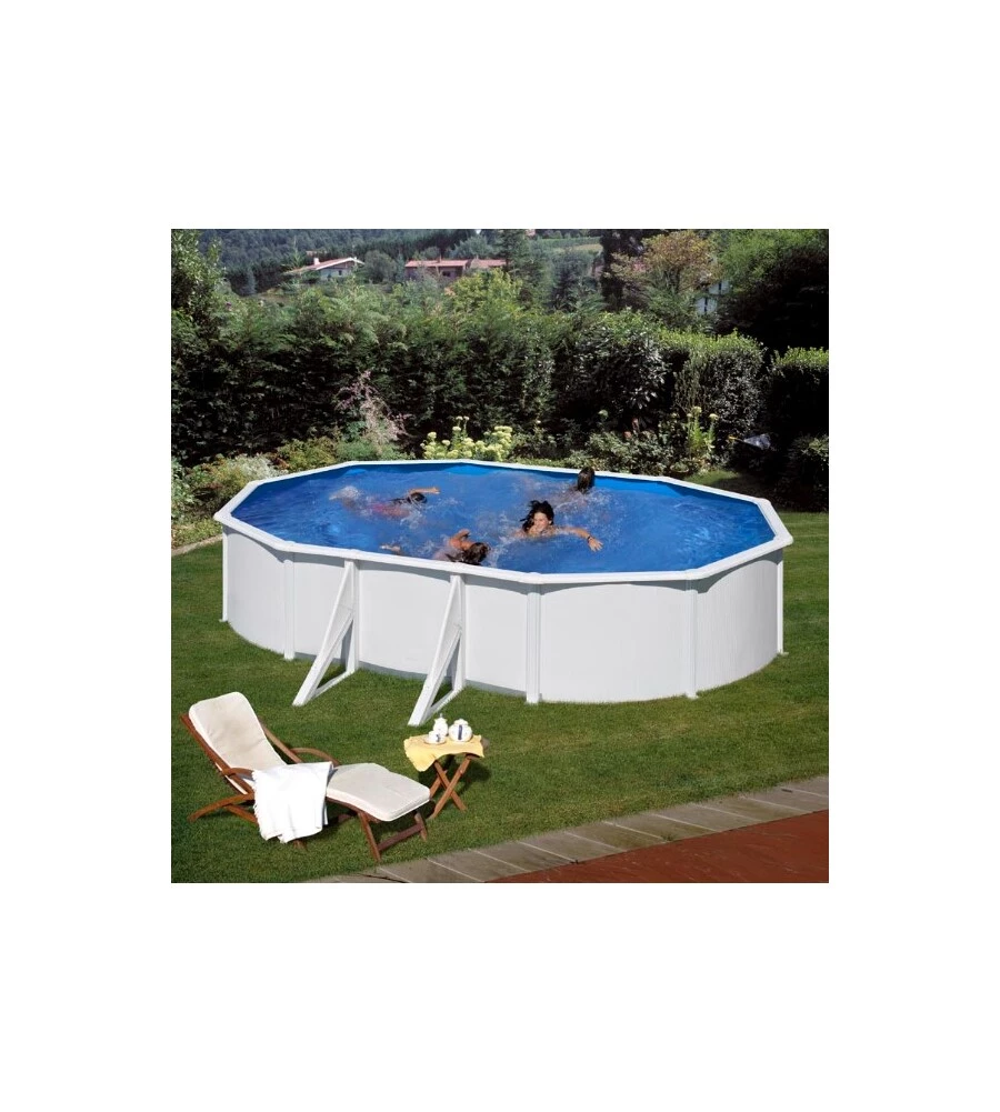 Piscina fuori terra ovale gre "fidji" in acciaio colore bianco 610x375x120 - cod. kit610eco