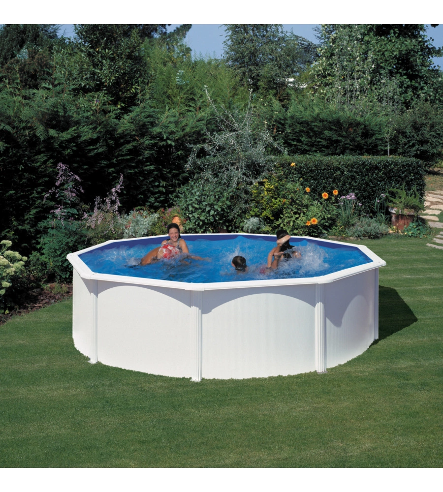 Piscina fuori terra rotonda gre "fidji" in acciaio colore bianco 460x460x120 - cod. kit460eco