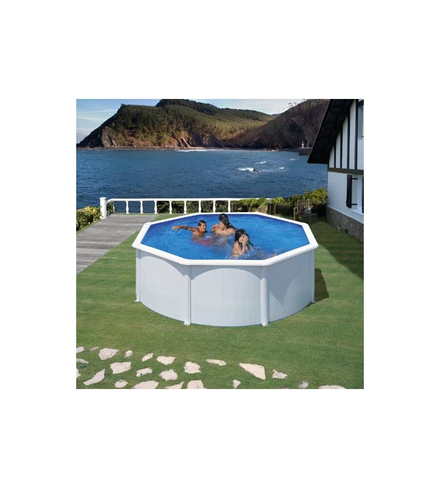 Piscina fuori terra rotonda gre "fidji" in acciaio colore bianco 350x350x120 - cod. kit350eco