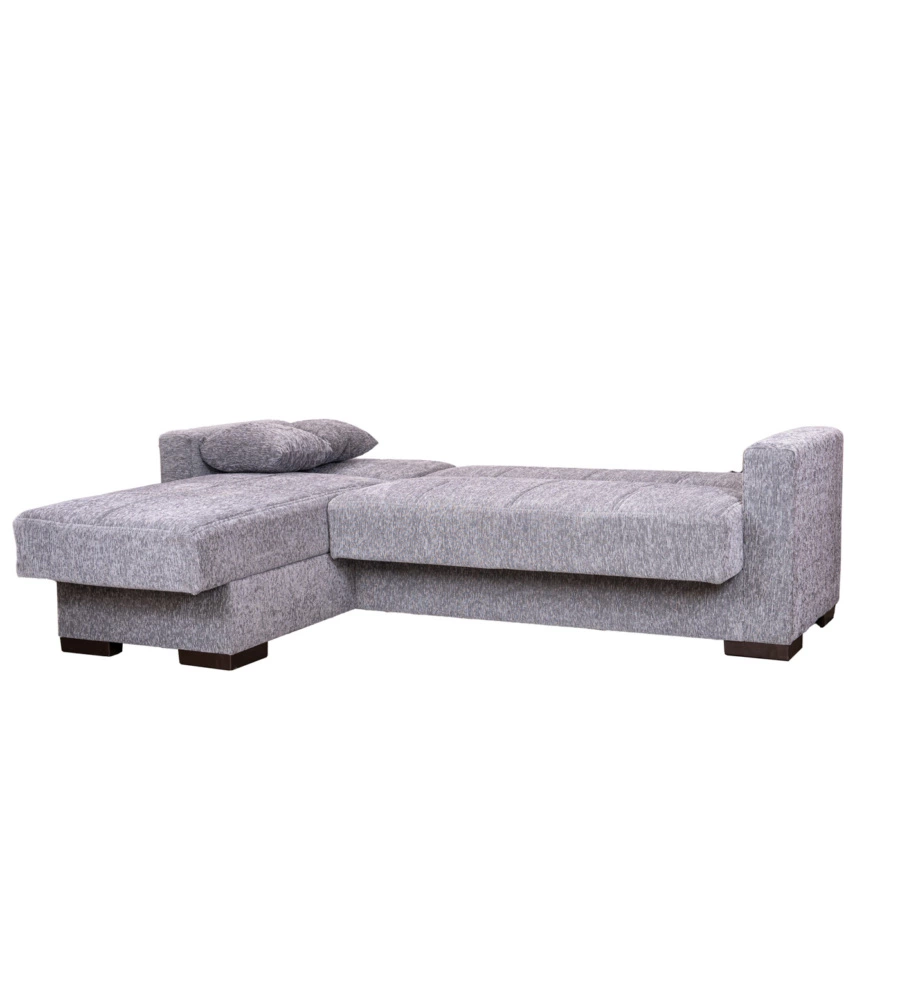 Divano letto "merlin" in tessuto grigio con cassettone e penisola reversibile, 227x175x77 cm