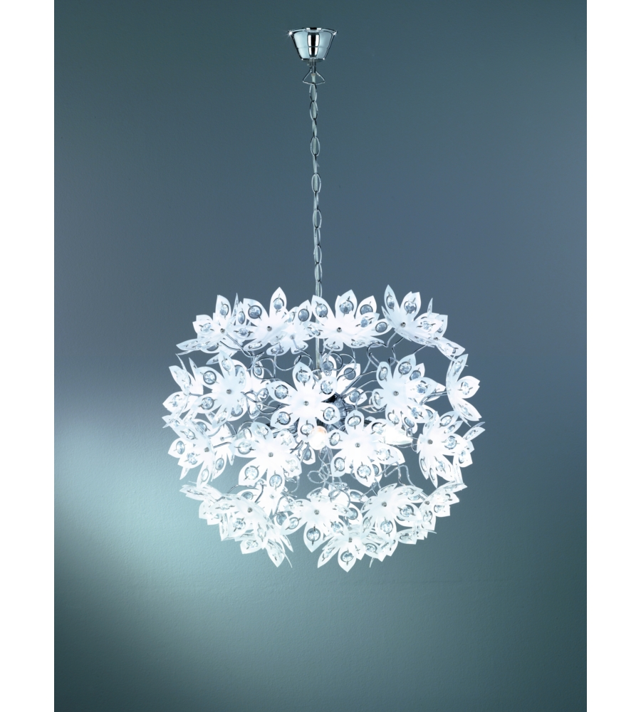 Lampadario "blowball" con fiori trasparenti diametro 50 cm