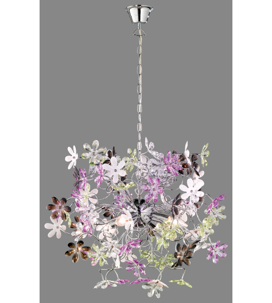 Lampadario "flower"  con fiori multicolore, diametro 63 cm