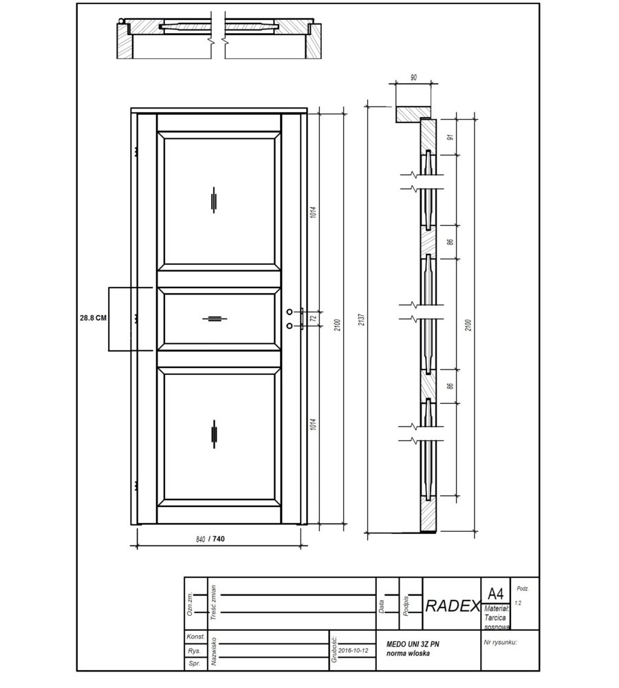 Porta monako reversibile in abete - 80 x 210 cm