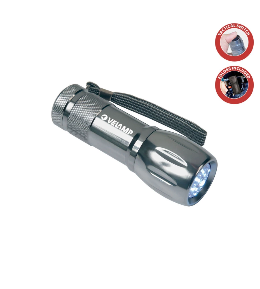 Torcia in alluminio 9 led, 25 lumen, con astuccio