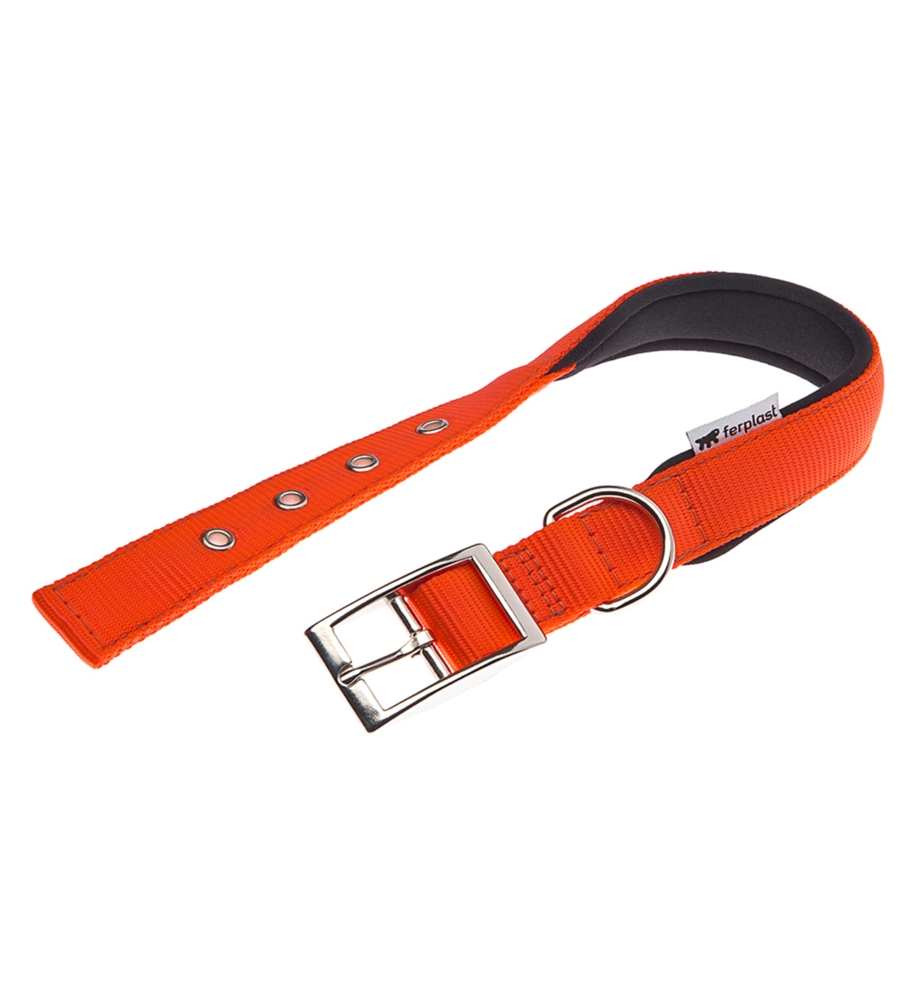 Collare in nylon mod. c25/45 imbottito per cane in colorazione arancione.