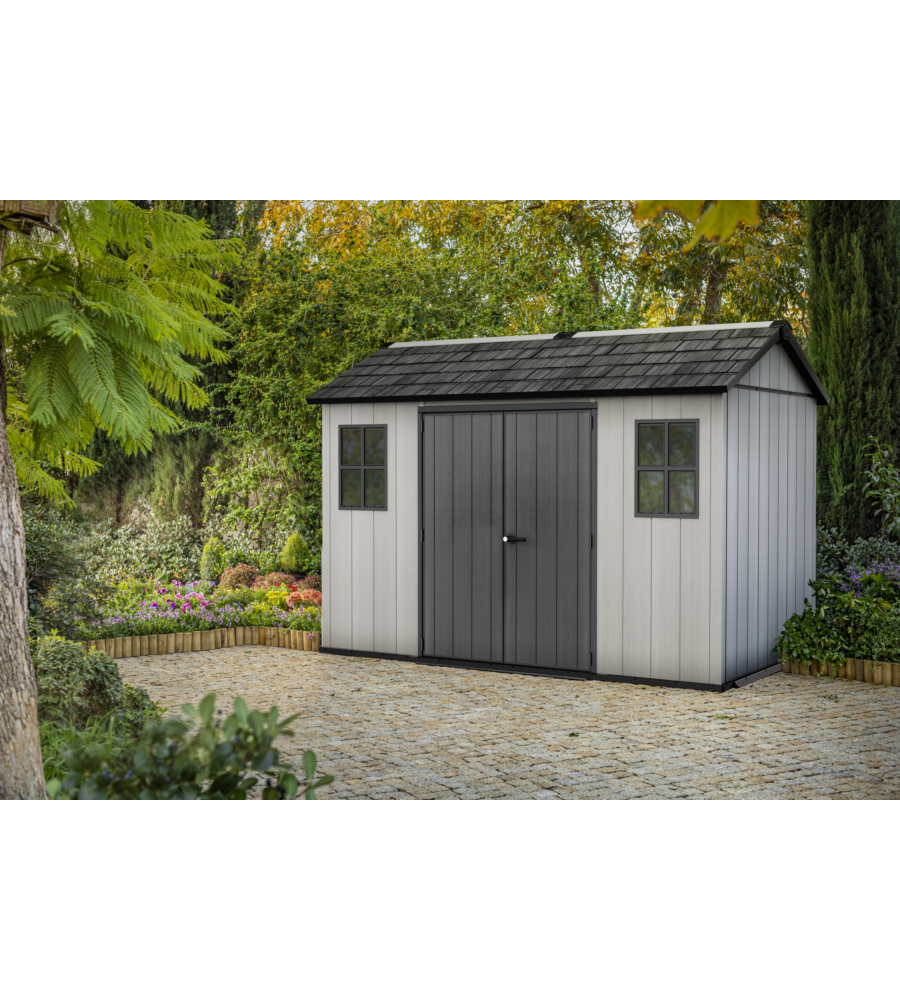 Casetta da giardino keter "oakland 1175sd" in duotech colore grigio con porta battente doppia 350x229x254 cm