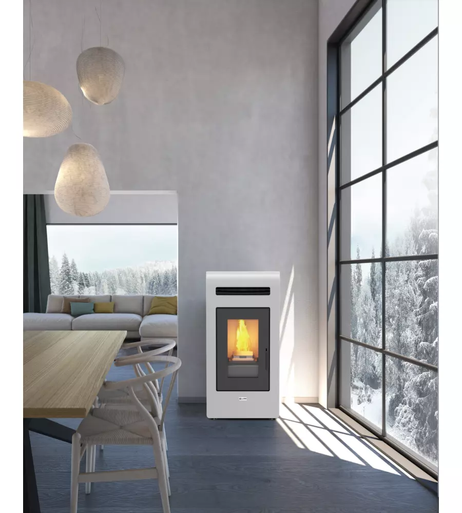 Stufa a pellet canalizzata canadian stove "vancouver 14c" bianco 12,5 kw