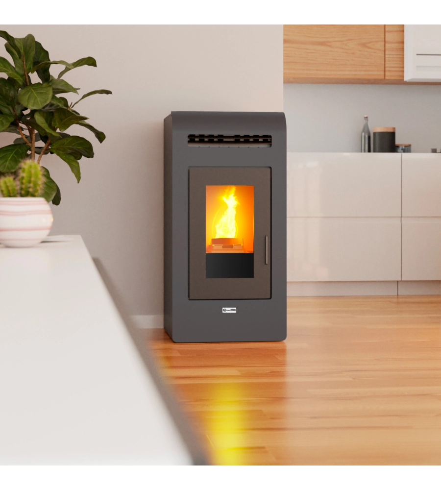 Stufa a pellet canalizzata canadian stove "vancouver 14c" grigio 12,5 kw