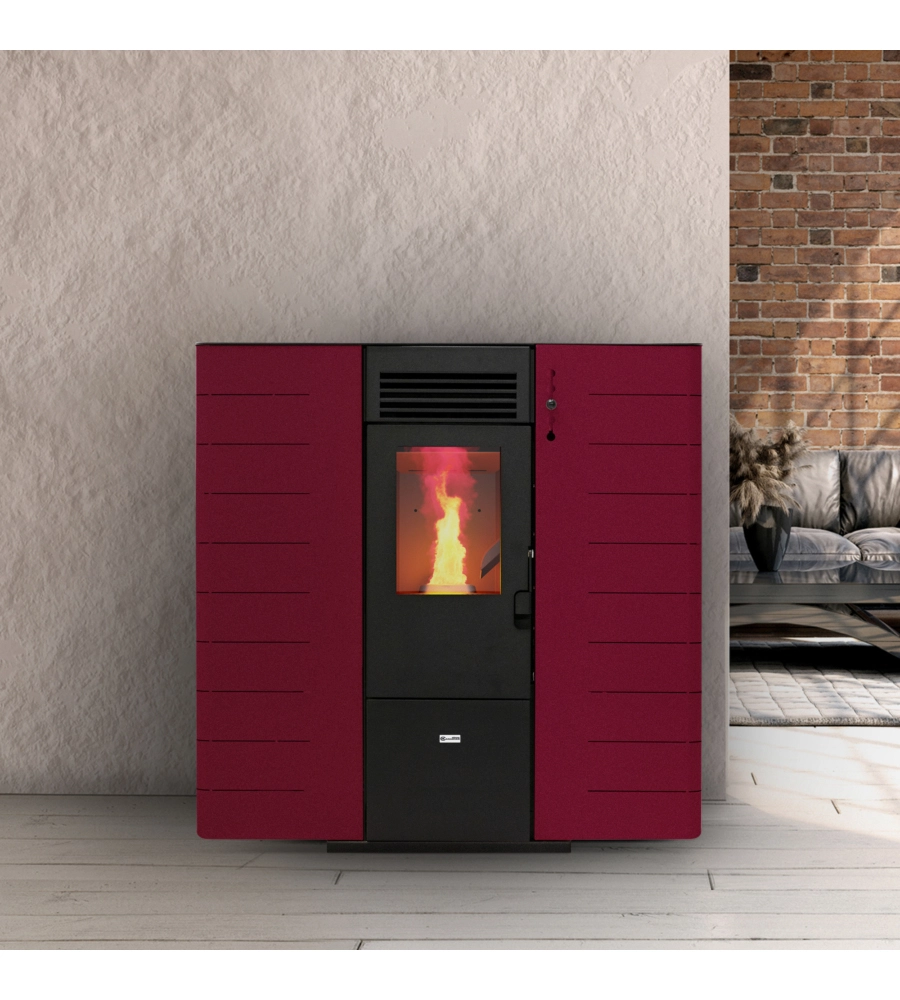 Stufa a pellet slim canalizzata canadian stove "slim 8c" bordeaux 7,48 kw