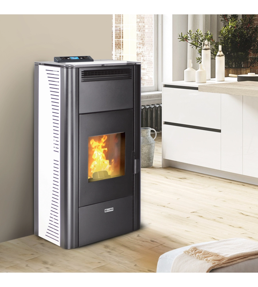 Termostufa a pellet canadian stove "idro ceramic 17" bianco 17 kw