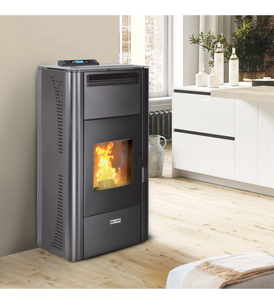 Termostufa a pellet canadian stove "idro ceramic 17" grigio puntinato 17 kw