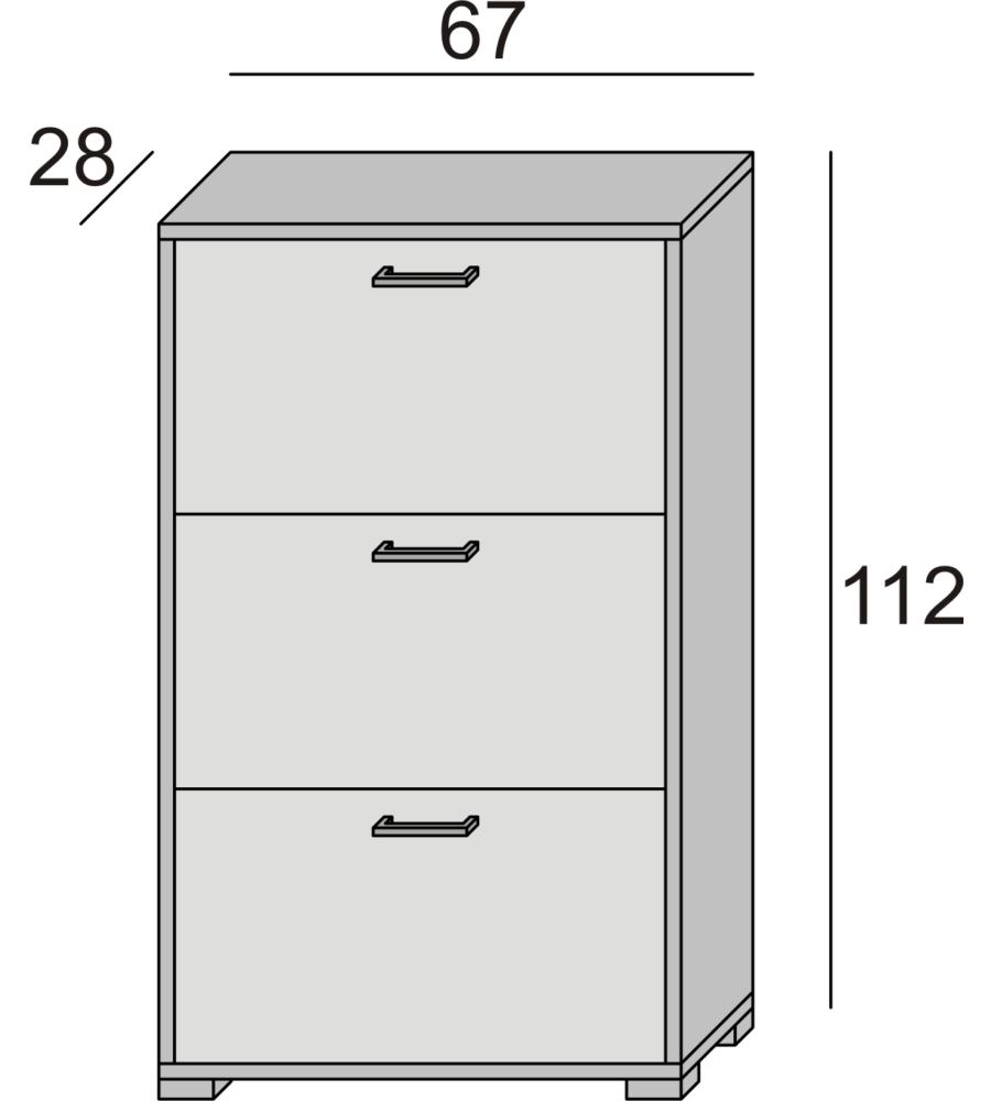 Scarpiera grigia con 3 ante, 67x28x112 cm