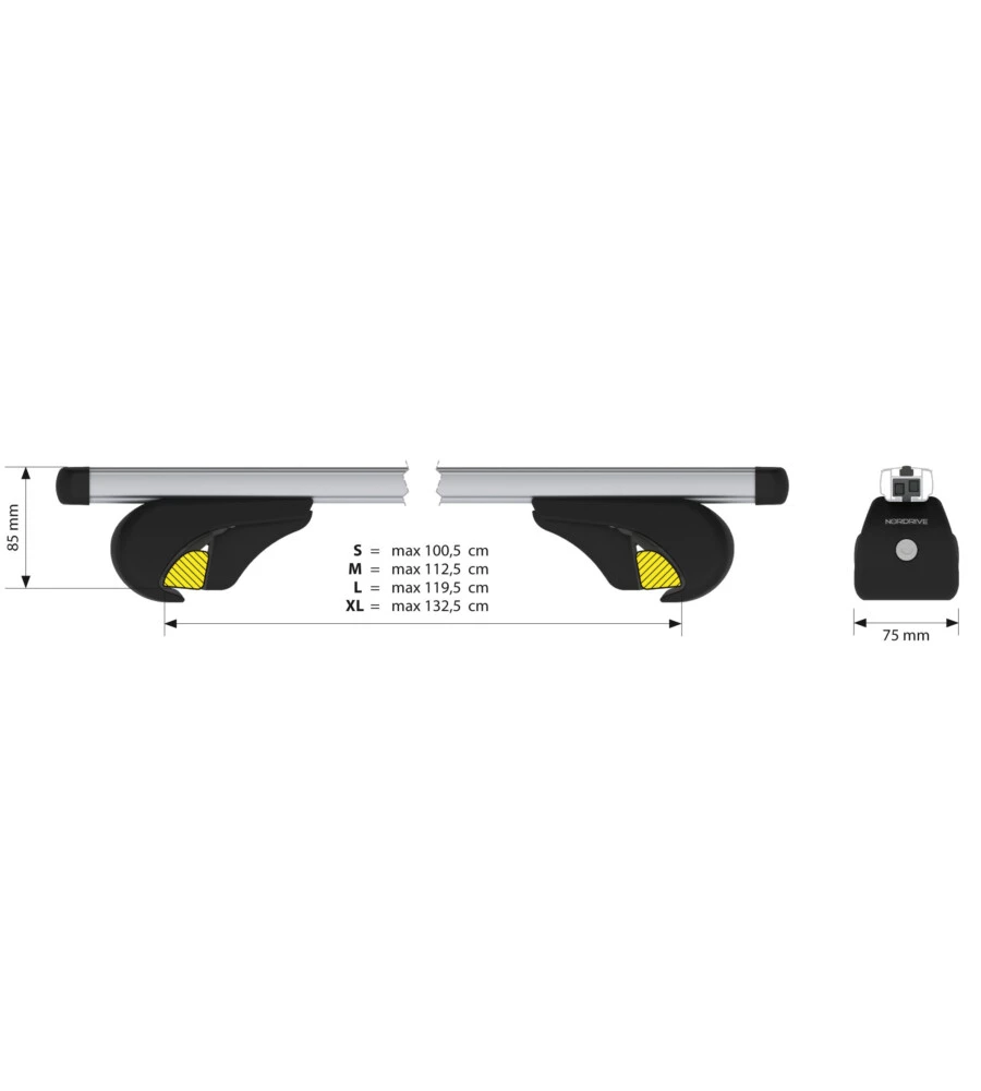 Coppia barre portatutto in alluminio yuro - xl - 140 cm  n15047