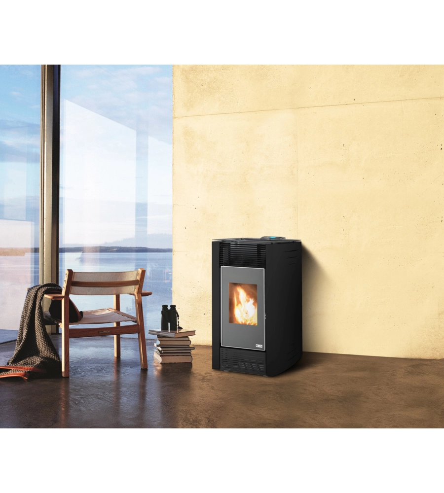 Stufa a pellet canalizzata canadian stove "ermetica bio 10c" nero 9,3 kw