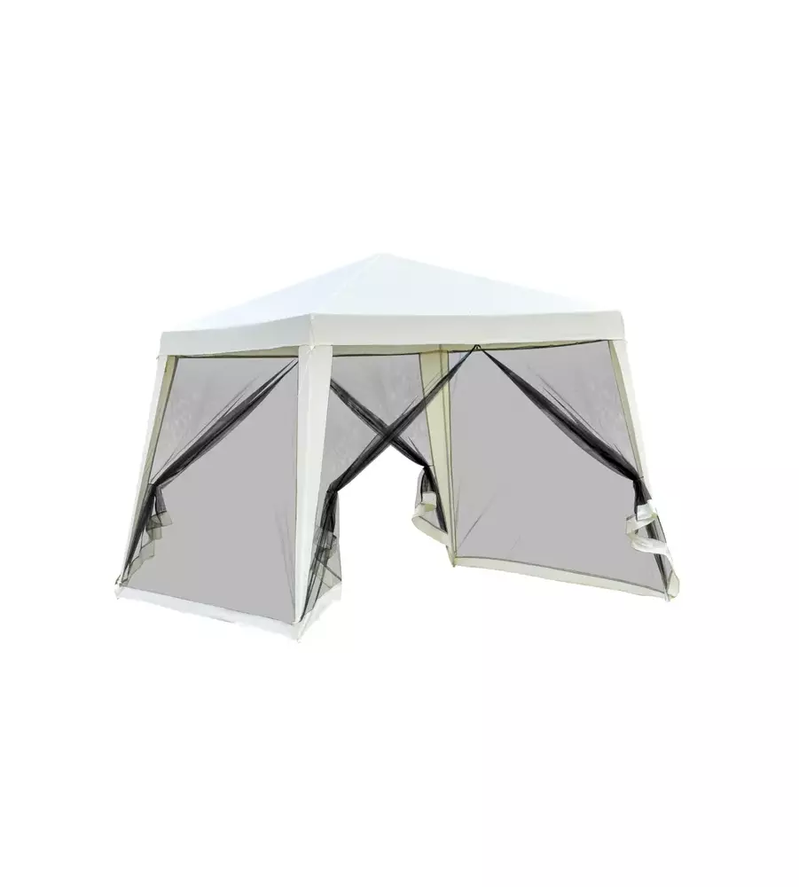 Gazebo da esterno euro garden in acciaio con zanzariera colore bianco, 3x3 metri