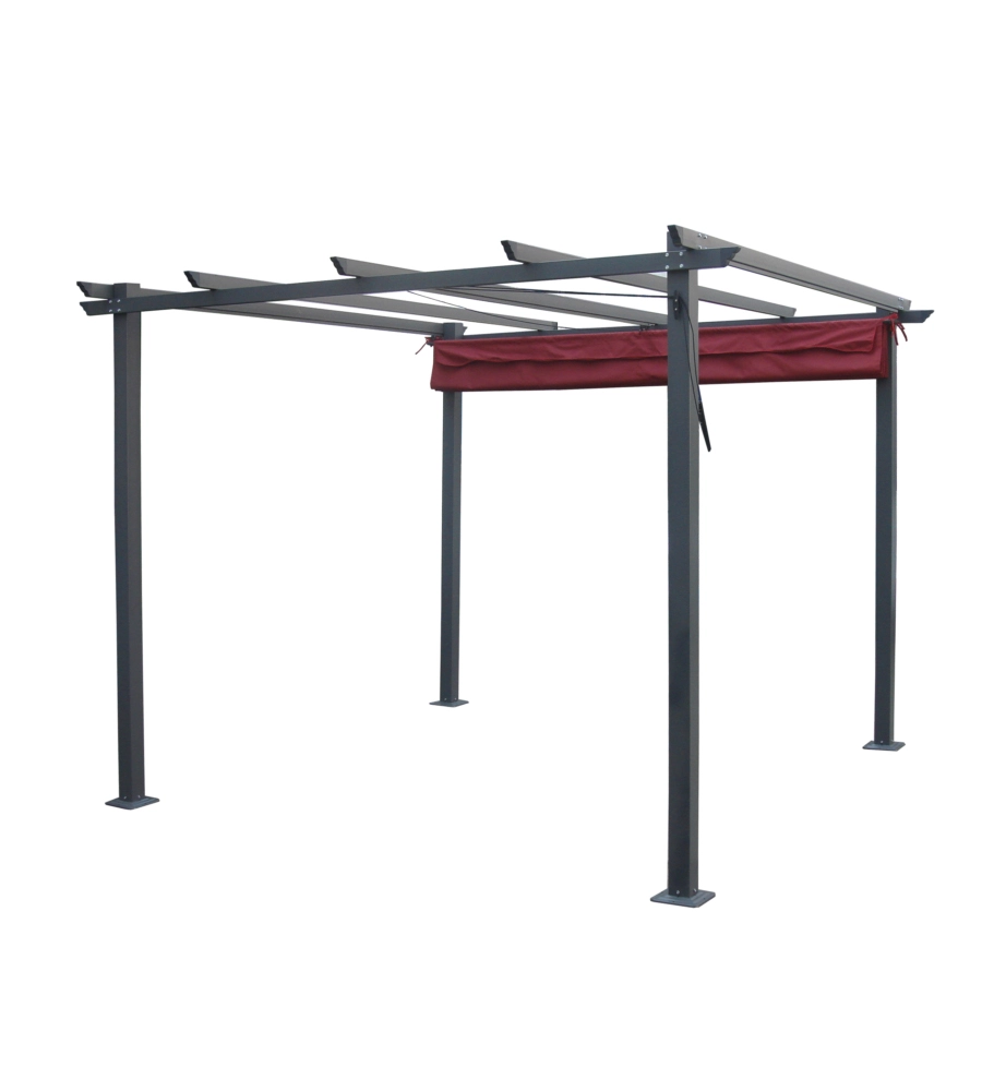 Gazebo pergola da esterno euro garden "daiana" in acciaio colore burgundy, 3x3 m