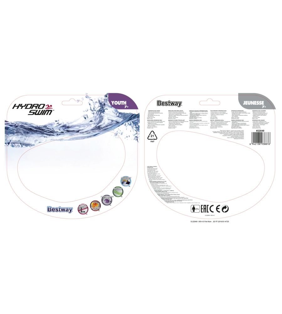 Maschera da nuoto per ragazzi "hydro swim", colori assortiti - bestway 22049