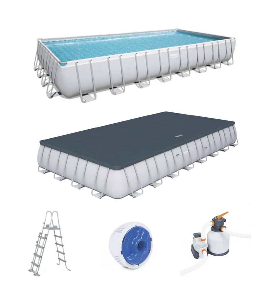 Piscina fuori terra rettangolare bestway "power steel frame" 956x488x132 cm con telo, pompa e scaletta - cod. 56623