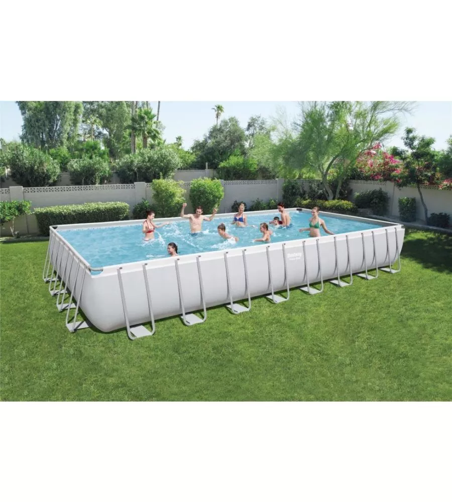 Piscina fuori terra rettangolare bestway "power steel frame" 956x488x132 cm con telo, pompa e scaletta - cod. 56623