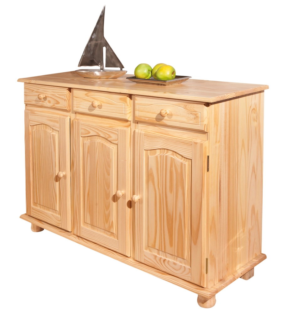 Buffet 3 ante + 3 cassetti in pino massello naturale, 130x87x43 cm