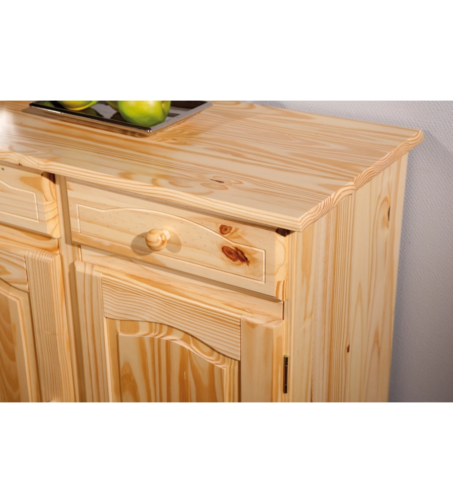 Buffet 3 ante + 3 cassetti in pino massello naturale, 130x87x43 cm