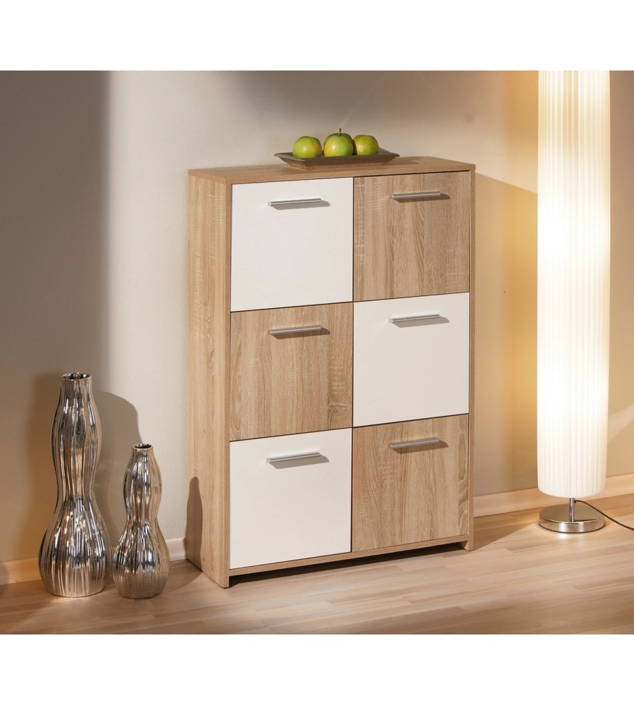 Credenza buffet 6 ante finitura rovere e bianco, 77x30x115 cm