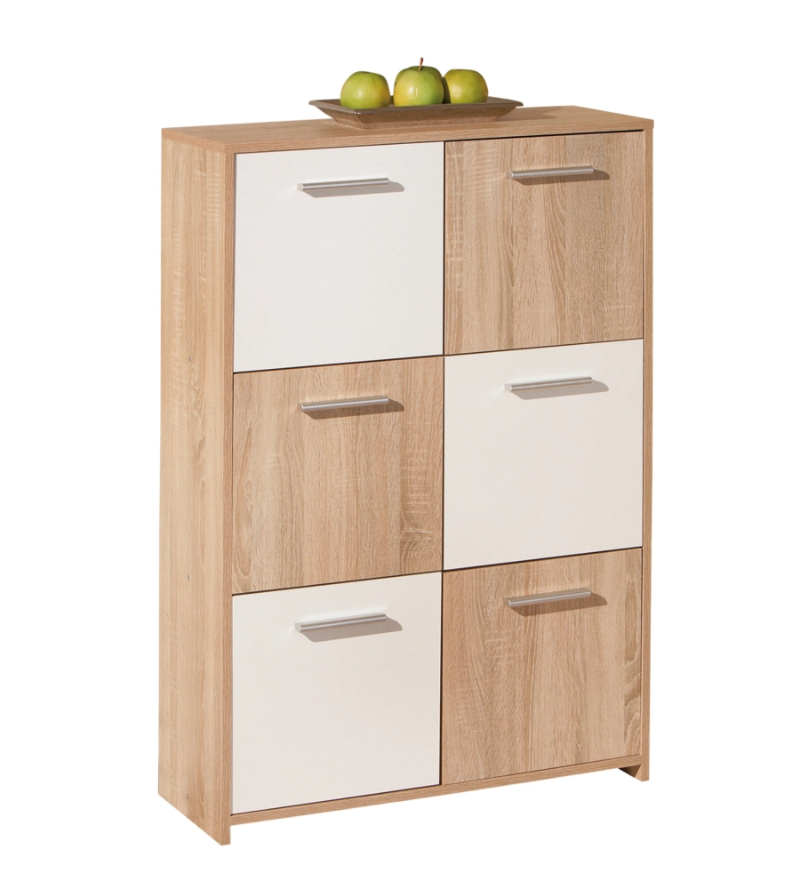 Credenza buffet 6 ante finitura rovere e bianco, 77x30x115 cm