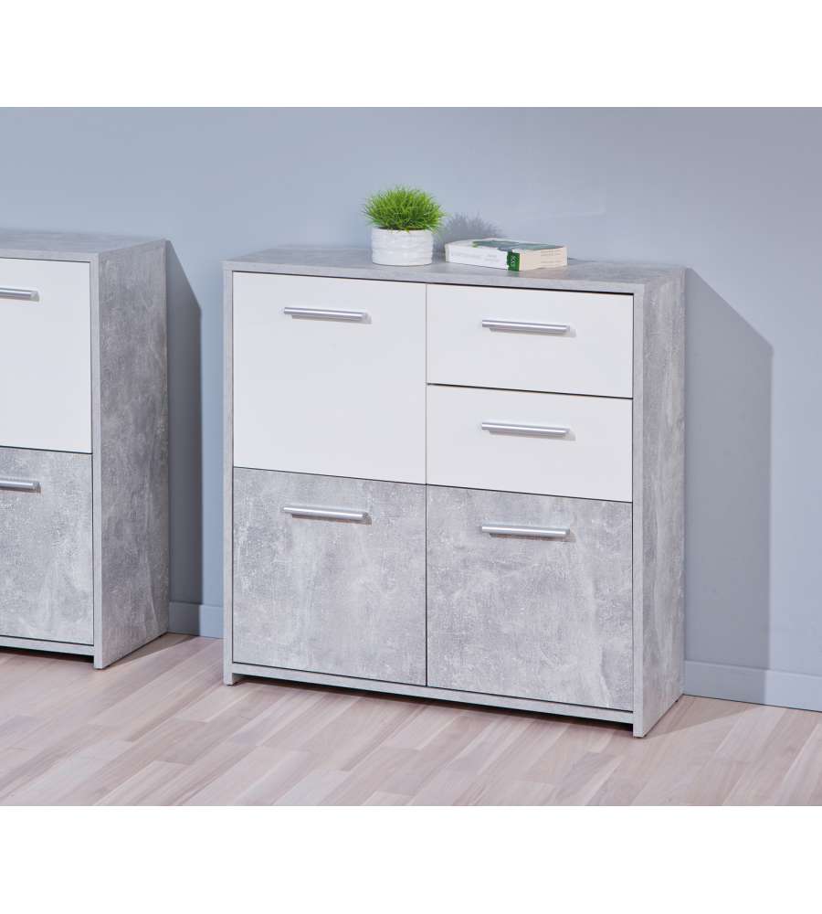 Credenza buffet 2 cassetti e 3 ante bianco e marmo, 77x30x77 cm