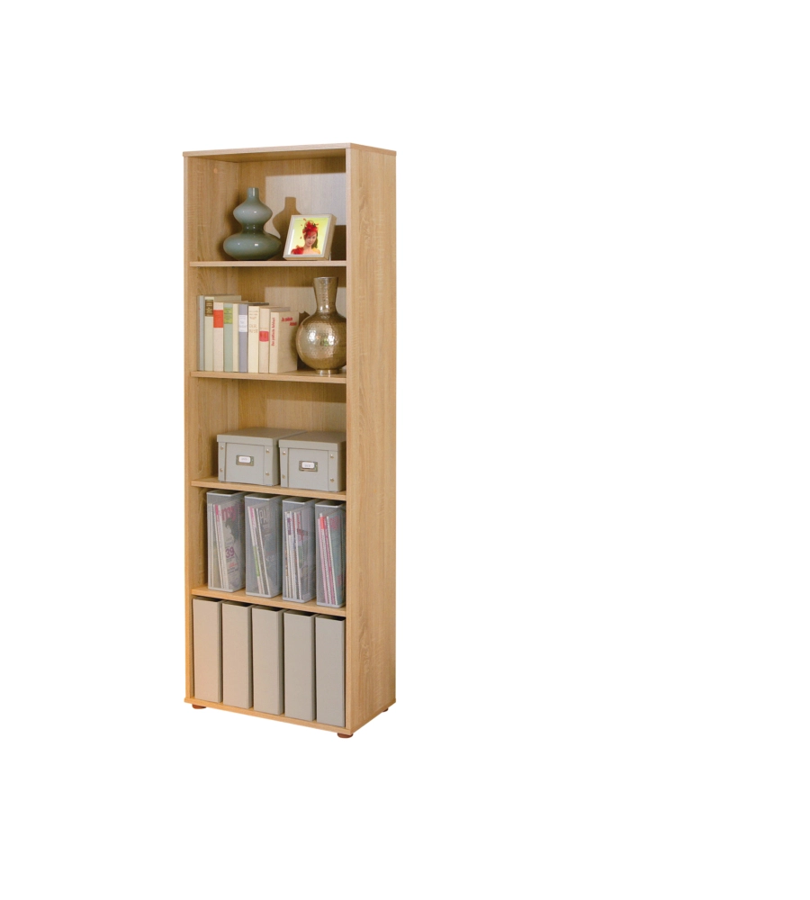 Libreria 5 livelli in laminato rifinito rovere, 60x180x30 cm