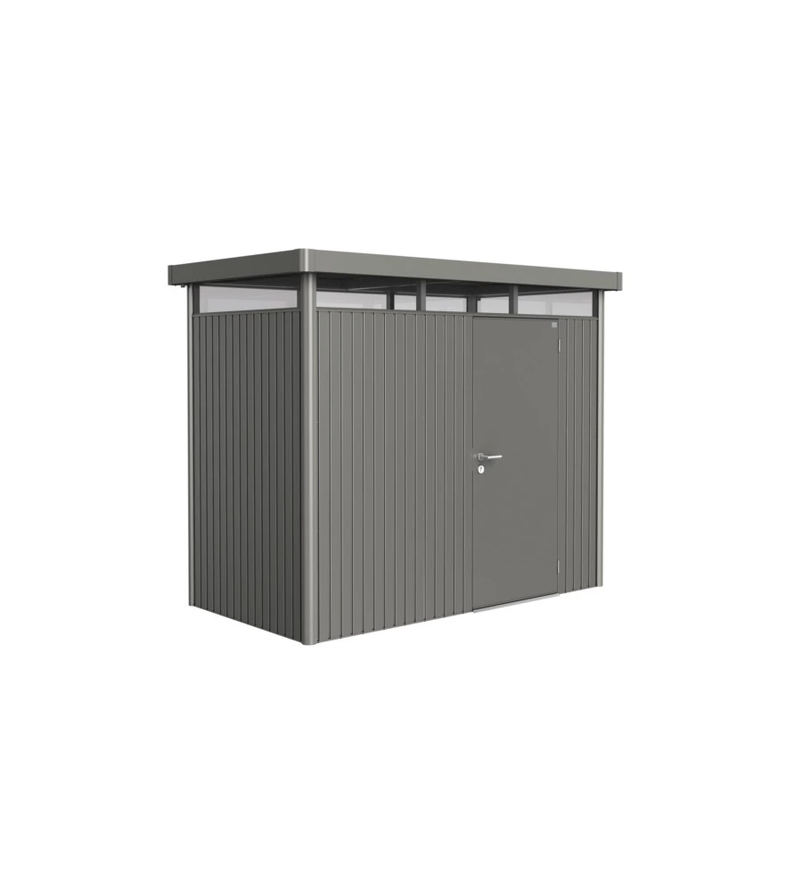 Casetta da giardino biohort "highline h1" in acciaio zincato colore grigio quarzo metallizzato con porta battente semplice 275x155x222 cm - cod. 88020