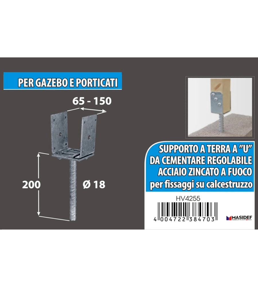 Supporto per pali regolabile 65 - 150 mm.