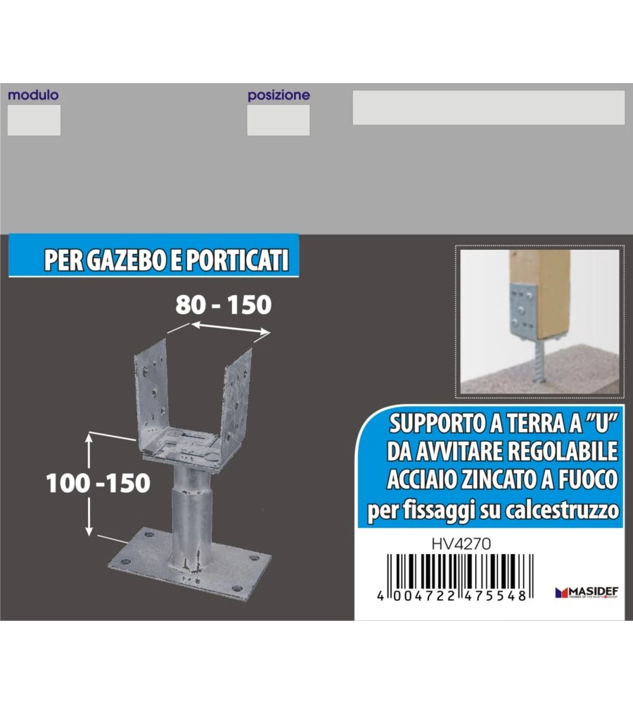 Supporto per pali regolabile in altezza-larghezza