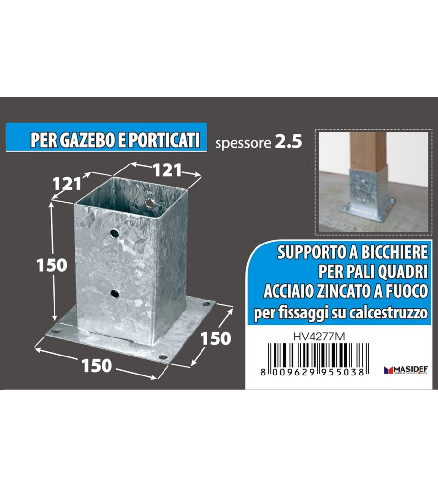 Portapali ancoraggio d'appoggio per travi 121 x 121 x 150 x 180 mm.