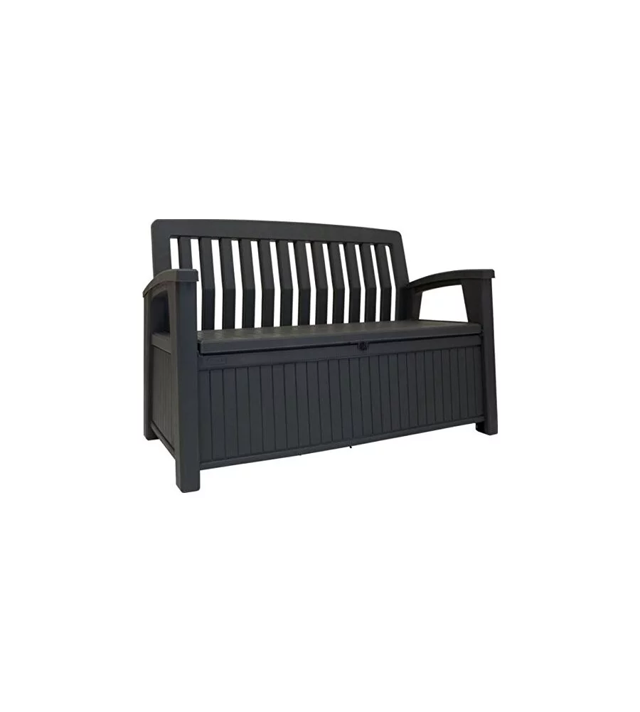 Panchina cassapanca keter "patio storage bench" in resina grafite, 132x61,2x89 cm