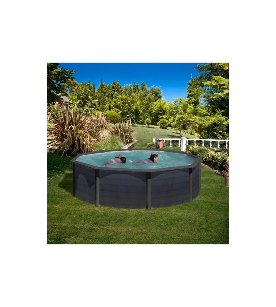 Piscina fuori terra rotonda gre "kea" in acciaio colore grafite 460x460x120 - cod. kit460gf