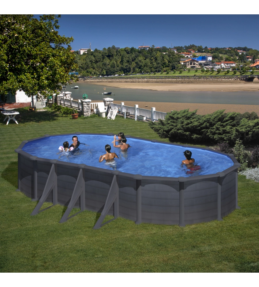 Piscina fuori terra ovale gre "kea" in acciaio colore grafite 730x375x120 - cod. kit730gf