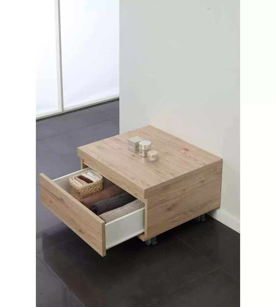 Cassettiera su ruote "shelf" 1 cassetto rovere, 58x48x29,5 cm