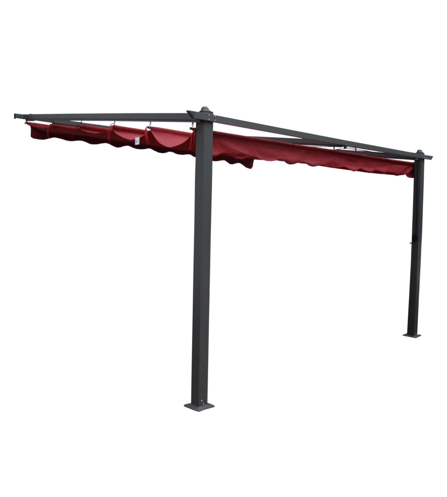 Gazebo pergola da esterno euro garden "daiana" in alluminio e telo scorrevole in poliestere colore burgundy, 4x3 metri