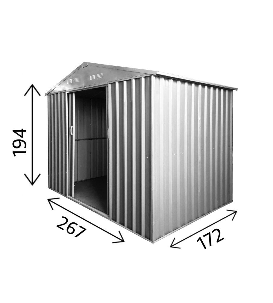 Casetta in lamiera zincata "l" con porte scorrevoli - l267 x p172 x h194.