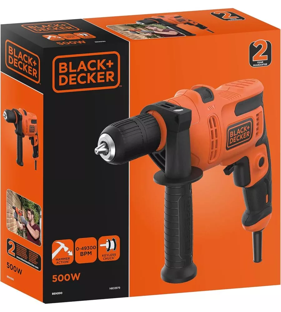 Trapano a percussione elettrico black+decker "beh200-qs" 500 w