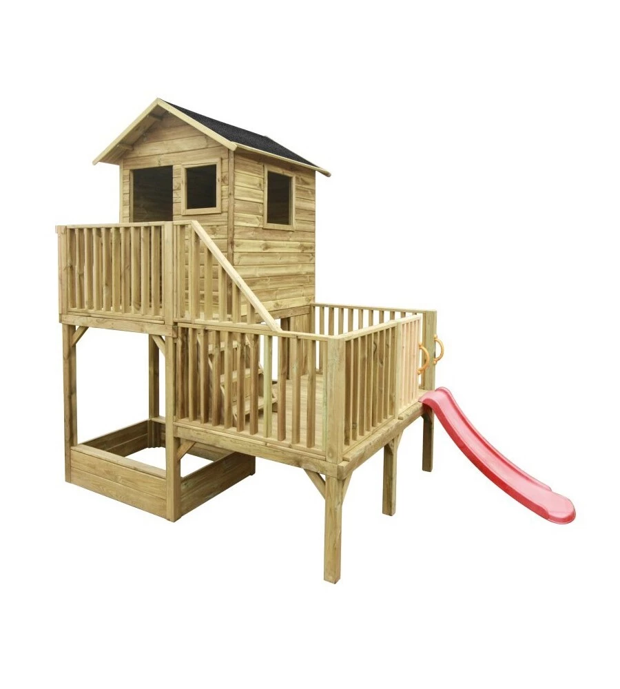 Casetta da giardino per bambini in legno "hubert" con scivolo e sabbiera - 226.5 x 176 x 272h cm.