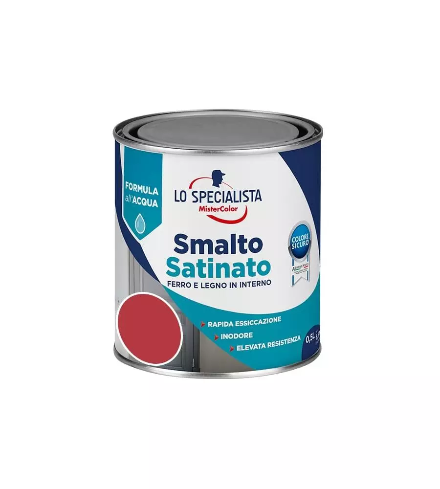 Smalto acqua satinato 0,5 lt. rosso